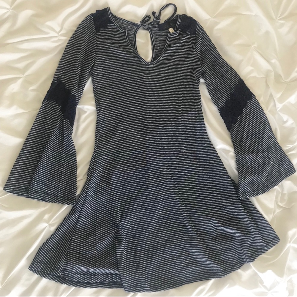 Navy & White Striped Boho Dress